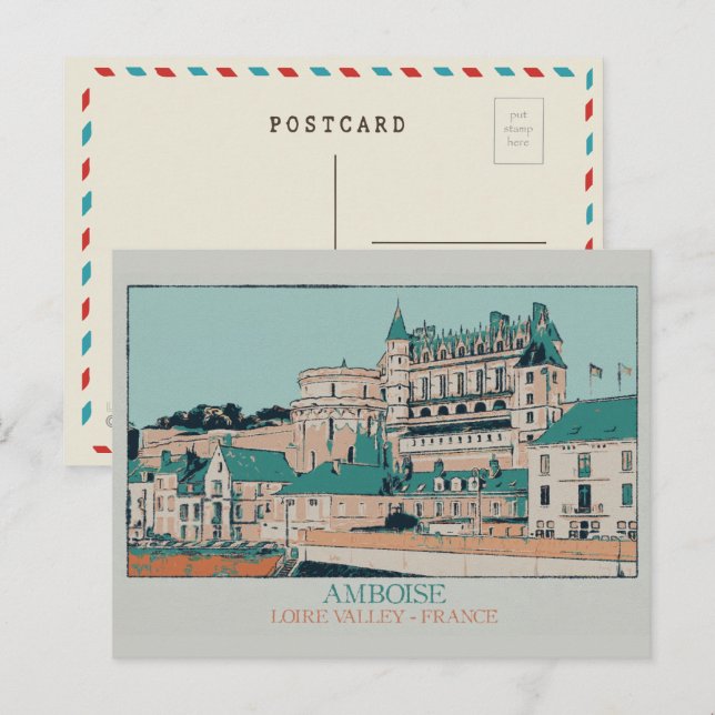 Cartão Postal Amboise castau no vale do Loire, França (Frente/Verso)