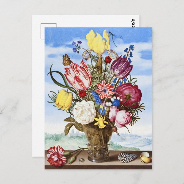 Cartão Postal Ambrosius Bosschaert Buquê de Flores numa Margem (Frente/Verso)