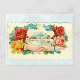 Cartão Postal Ame o corte com mãos e rosas