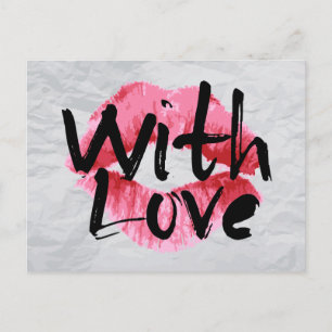Cartão Postal Ame Red Pink Lipstick Kiss Aniversário de Casament