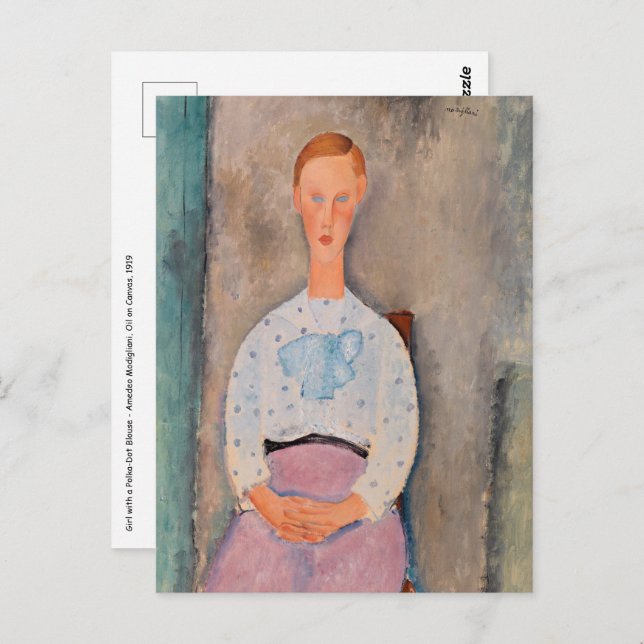 Cartão Postal Amedeo Modigliani - Garota com uma blusa Polka-Dot (Frente/Verso)