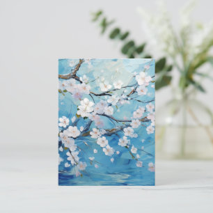 Cartão Postal Ameixeira Personalizada Azul Flor de Cerejeira