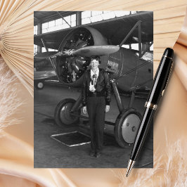 Cartão Postal Amelia Earhart Foto Preto Branco Aviação Vintage