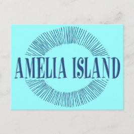 Cartão Postal Amelia Island em azul com design de sol