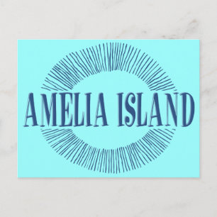 Cartão Postal Amelia Island em azul com design de sol
