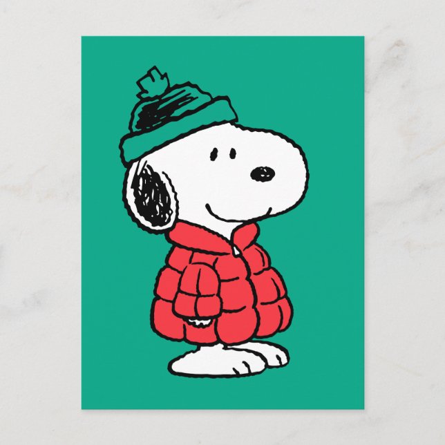 Cartão Postal Amendoins | Casaco e Chapéu de Inverno do Snoopy (Frente)