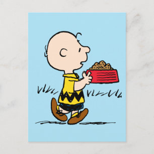 Cartão Postal Amendoins   Charlie Brown com a tigela de Snoopy