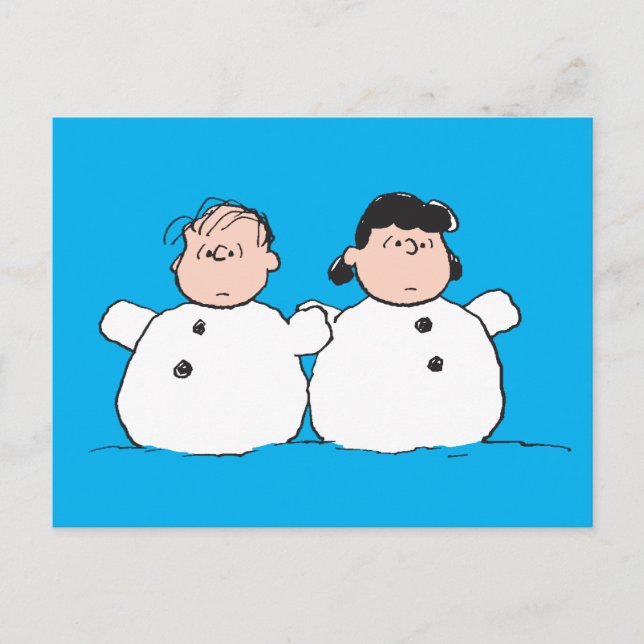 Cartão Postal Amendoins | Linus & Lucy Snowmen (Frente)