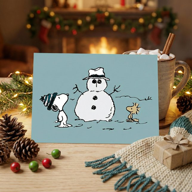 Cartão Postal Amendoins | Snoopy & Woodstock Construir Um Neve (Criador carregado)