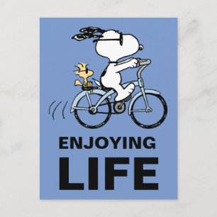 Cartão Postal Amendoins   Snoopy & Woodstock de Bicicleta
