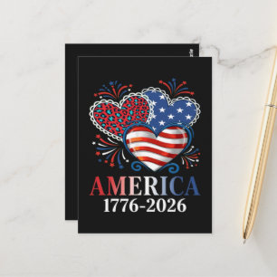 Cartão Postal América Corações 1776-2026 Patriótico