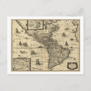 Cartão Postal América do Norte e do Sul - Mapa Panorâmico