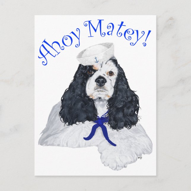 Cartão Postal American Cocker Spaniel Marinheiro (Frente)