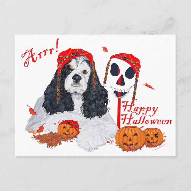 Cartão Postal American Cocker Spaniel no Halloween (Frente)
