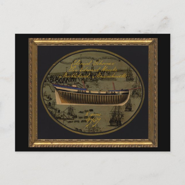 Cartão Postal American Colonial Schooner Sir Edward Hawke (Frente)