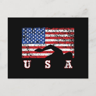 Cartão Postal American Flag USA Gift Natação Team Premium