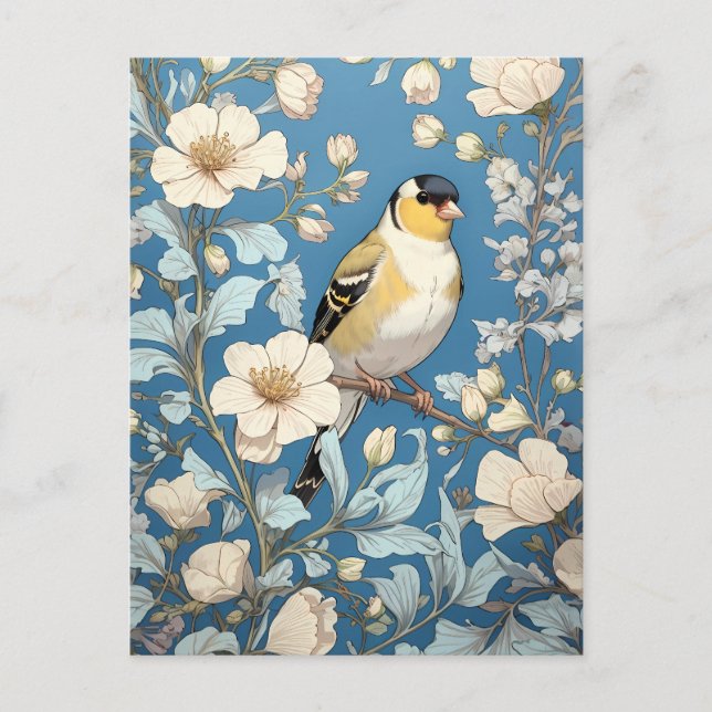 Cartão Postal American Goldfinch William Morris Inspirado (Frente)