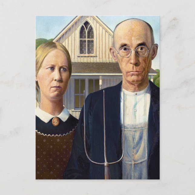Cartão Postal American Gothic Classic Painting Grant Wood (Frente)