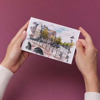 Cartão Postal Amesterdã - Viagem de Wintage Aquarelle Retro Art