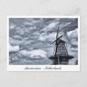 Cartão Postal Amesterdã, Windmill, Cloudy Sky - Países Baixos