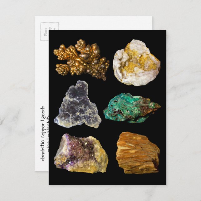 Cartão Postal Ametyst Mica Copper Barite Malachite Geode Rocks  (Frente/Verso)