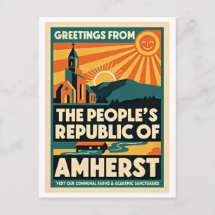 Cartão Postal Amherst MA República Popular de Amherst Retro