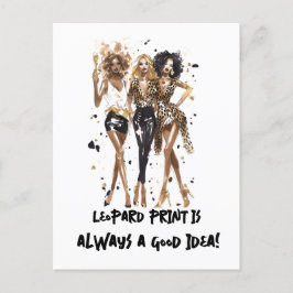 Cartão Postal Amigas da moda garotas em festa de leopardo e pret