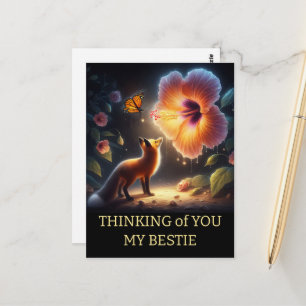 Cartão Postal Amigo aniversário Floresta Escura Raposa Flora