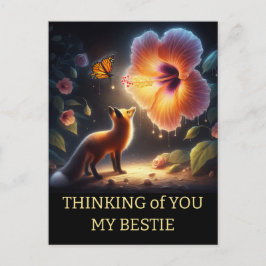 Cartão Postal Amigo aniversário Floresta Escura Raposa Flora