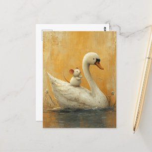 Cartão Postal Amigos Adoráveis do Mouse e do Cisne