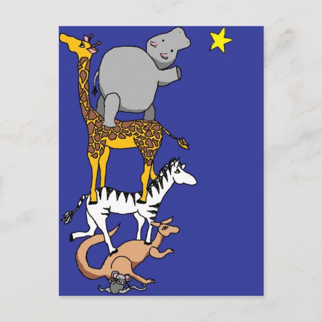Cartão Postal amigos animais e uma estrela (Frente)