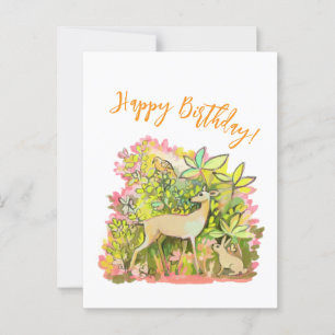 Cartão Postal Amigos cervos, coelho e pássaro pintando