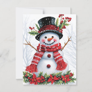 Cartão Postal Amigos da Woodland de inverno   Festivo Snowman