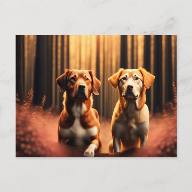 Cartão Postal Amigos de cães posando na Floresta (Frente)