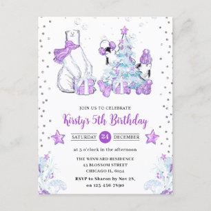 Cartão Postal Amigos de Inverno Urso Polar e Pinguins Aniversári