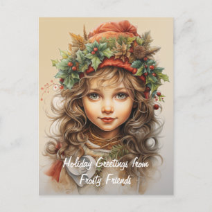 Cartão Postal Amigos Gelados Saudação Personalizada Menina Fofa
