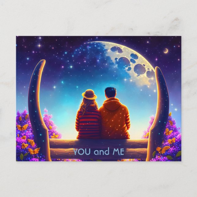 Cartão Postal Amigos ou amantes em um banco à luz da lua (Frente)