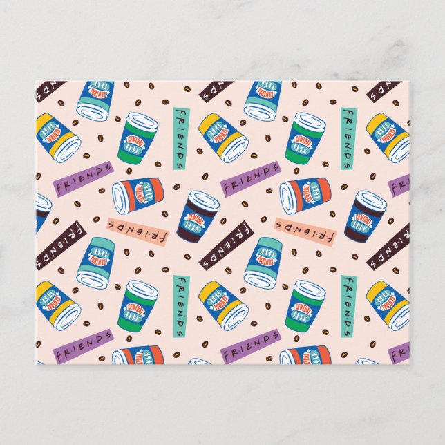 Cartão Postal AMIGOS™ | Padrão De Café Vibrante Para A Perk Cent (Frente)