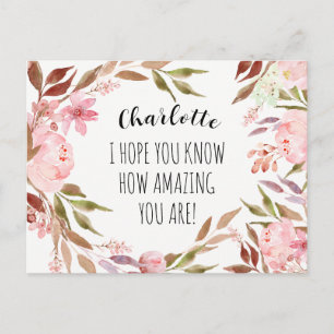 Cartão Postal Amizade Aquarela Peônias Rosa Personalizadas