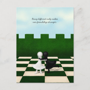 Cartão Postal Amizade Inter-Racial Cute Pawns Hug Personalizado