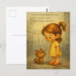 Cartão Postal Amizade suave e pequena - Garota e gato lindos