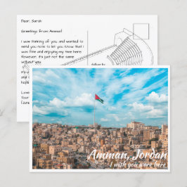 Cartão Postal Amman Jordan com Bandeira Jordaniana
