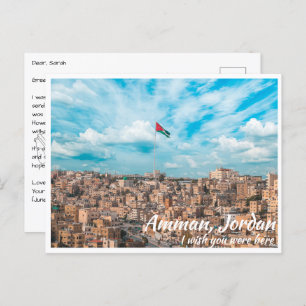 Cartão Postal Amman Jordan com Bandeira Jordaniana