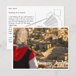 Cartão Postal Amman Jordan, mulher vendo teatro romano