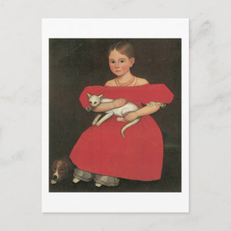 Cartão Postal Ammi Phillips Girl in Red com seu gato e cachorro