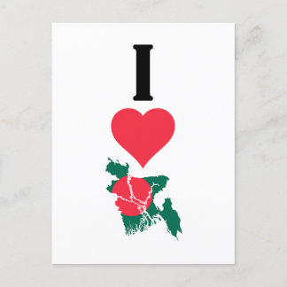 Cartão Postal Amo Bangladesh Vertical Heart Country Flag Map