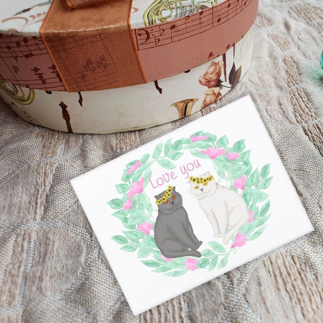 Cartão Postal Amo casal de gatos Te Ama (Criador carregado)