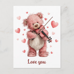 Cartão Postal Amo Você Teddy com Violino