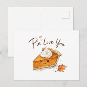 Cartão Postal Amo Você Torta Aquarela Dia de Ação de Graças