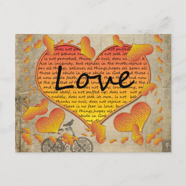 Cartão Postal Amor 1 Coríntios 13 Corações (Frente)